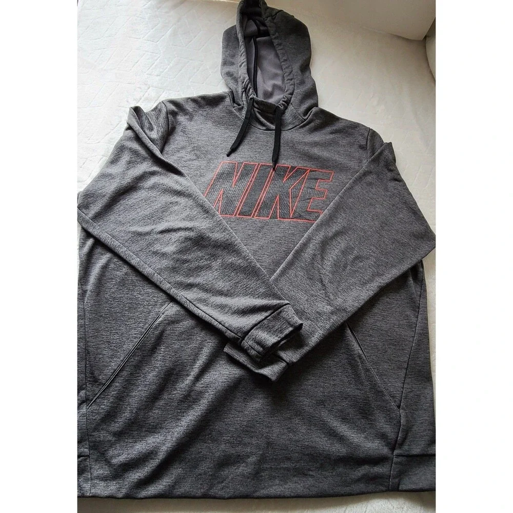Nike Dri-FIT Hoodie Mens XXL Gray Red Logo Pullover Performance Sweatshirt
